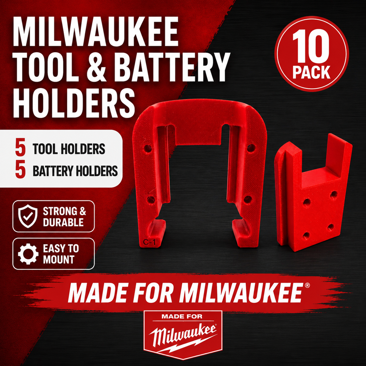 Milwaukee 18V M18 5x TOOL & 5x BATTERY Pack Holder Bracket Wall Mount Storage