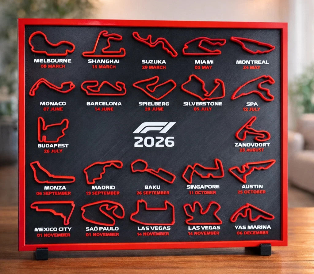 Formula 1 F1 2026 Calendar Desk Display Tracks with Stand