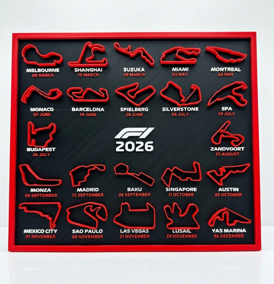 Formula 1 F1 2026 Calendar Desk Display Tracks with Stand
