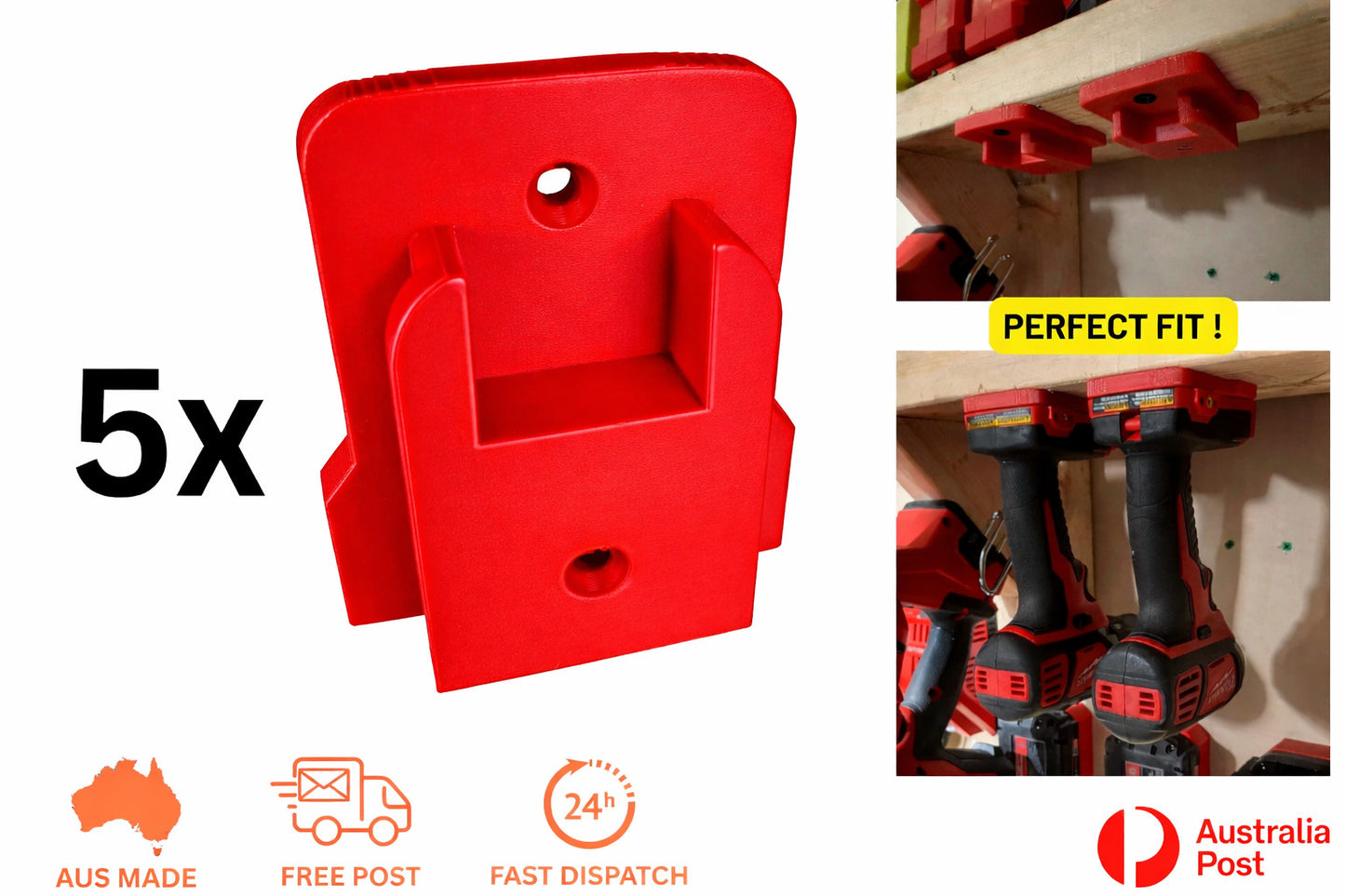 5x Milwaukee 18V Tool Holder Wall Mount