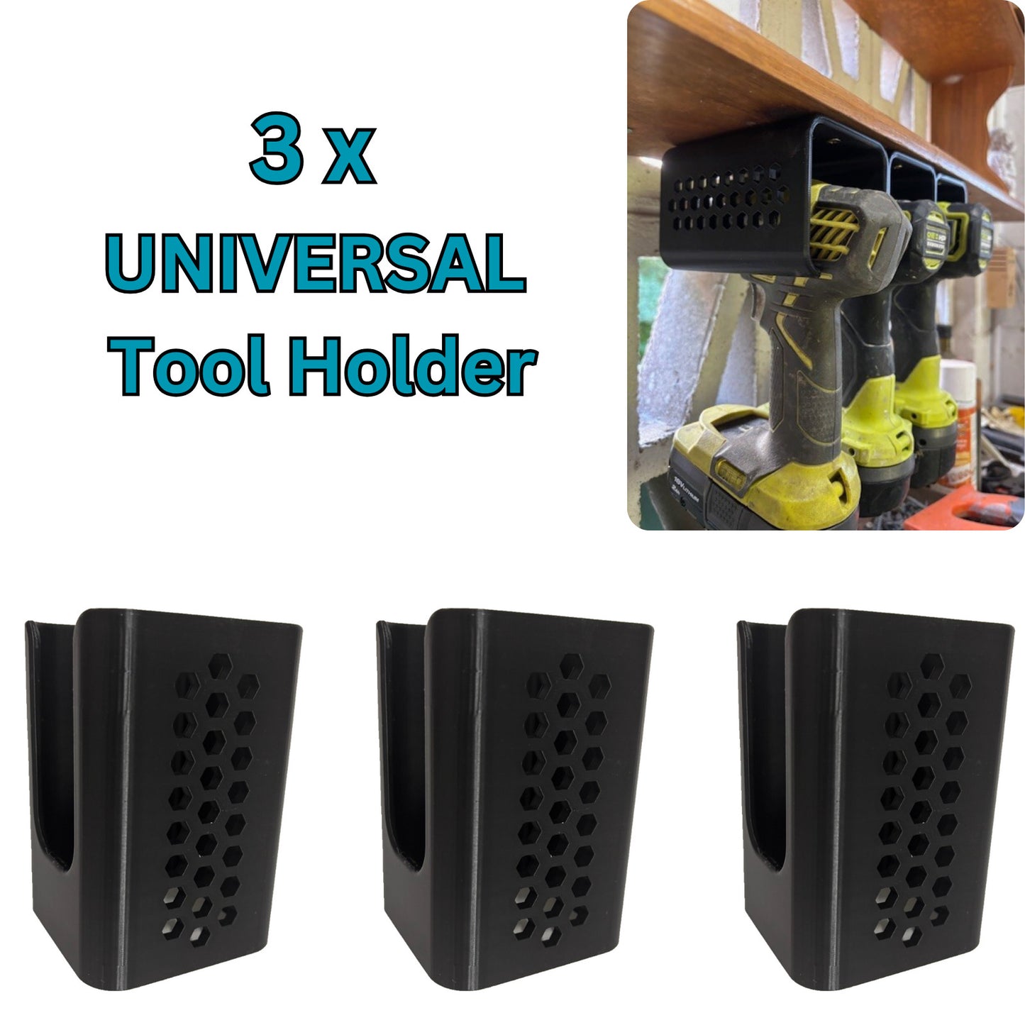 3x UNIVERSAL DRILL TOOL HOLDER mount 18V Makita Ryobi Milwaukee DeWalt Ozito XU1