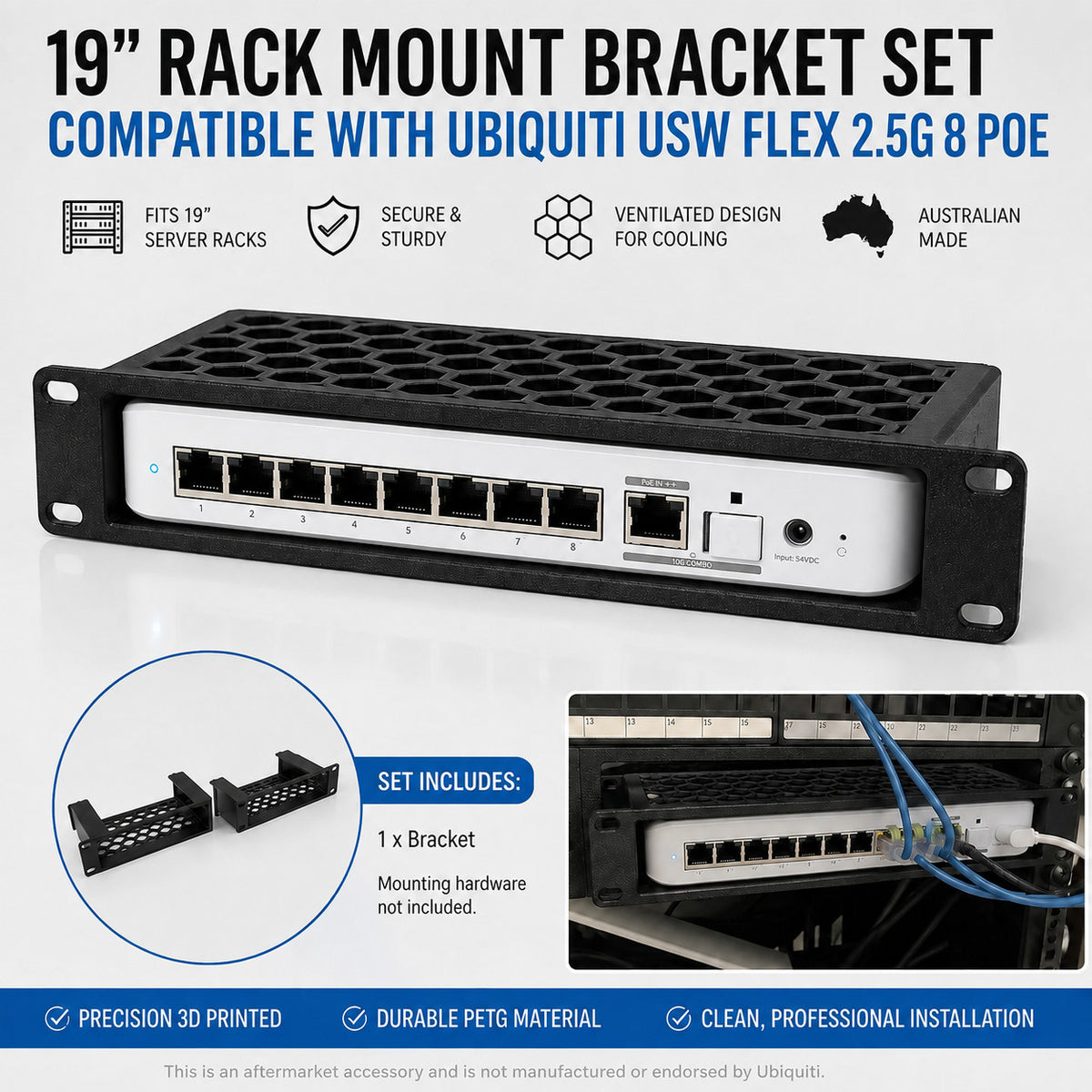 Ubiquiti UniFi USW Flex 2.5G 8 PoE 19 inch Modular Rack Mount Left / Right