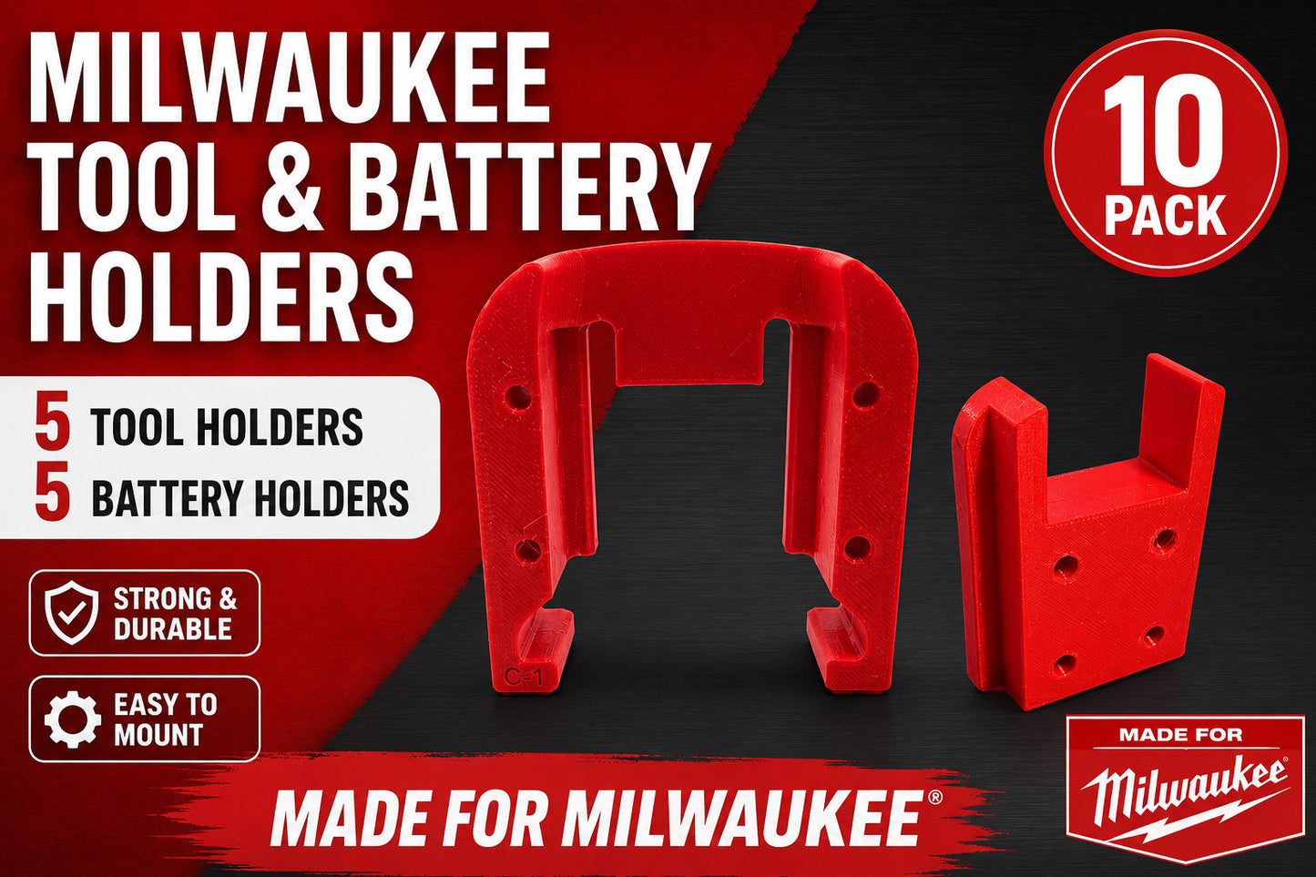 Milwaukee 18V M18 5x TOOL & 5x BATTERY Pack Holder Bracket Wall Mount Storage AU