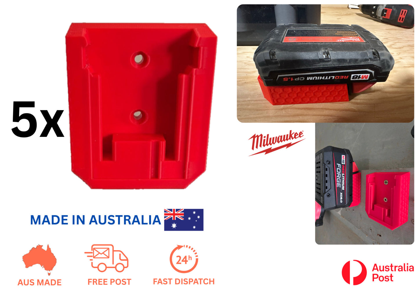 5x Milwaukee 18V BAttery Wall Mount