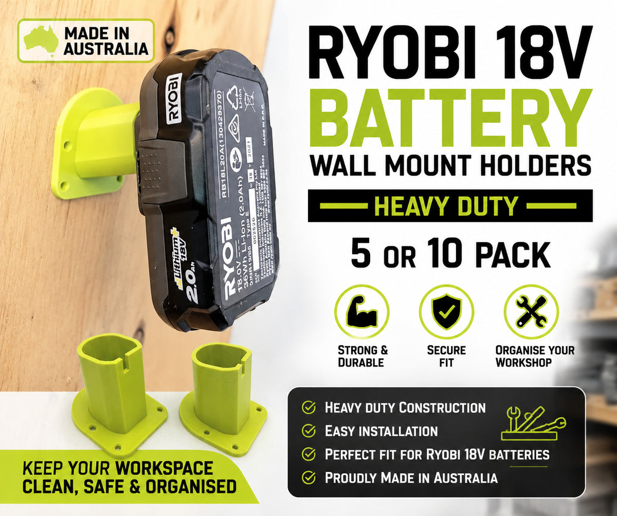 Premium Ryobi 18V Battery Wall Mount Holder | Secure, Space-Saving Storage