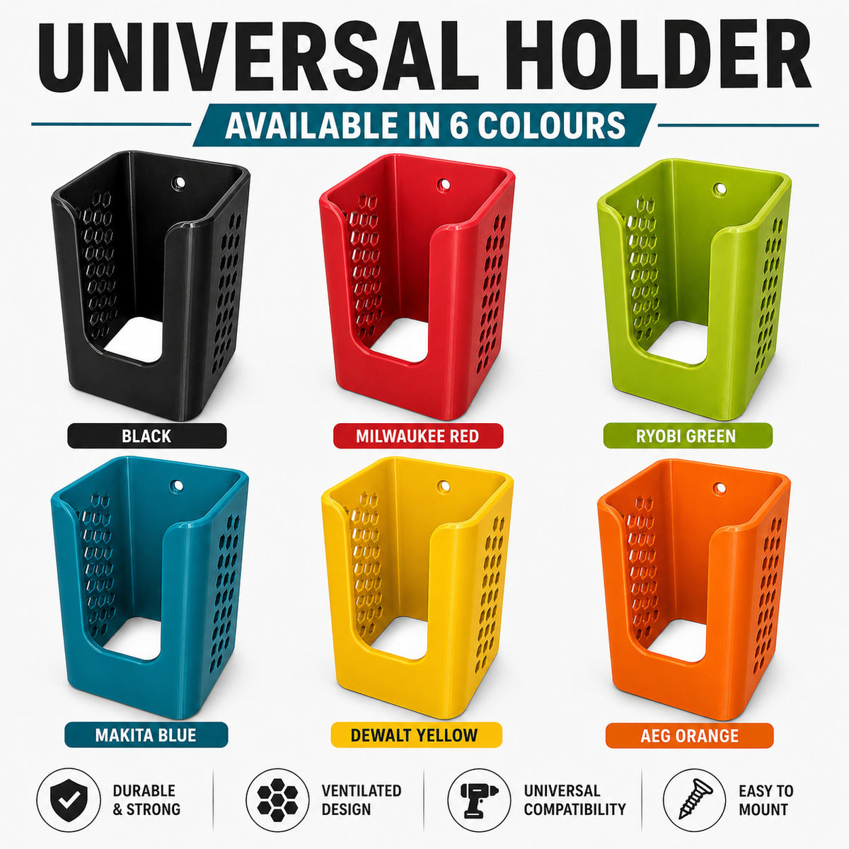 Universal Drill Storage Holder Wall Mount for Cordless Power Tools | Heavy Duty