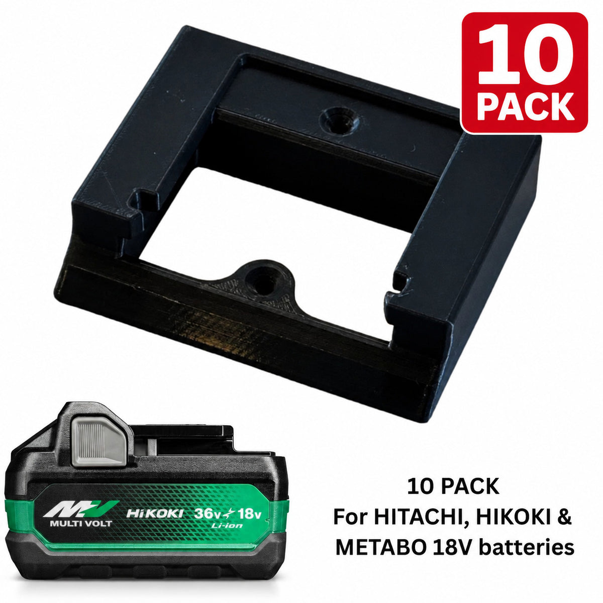10x HITACHI HIKOKI 18V/36V Battery Storage - Locking Holder Wall Shelf Mount