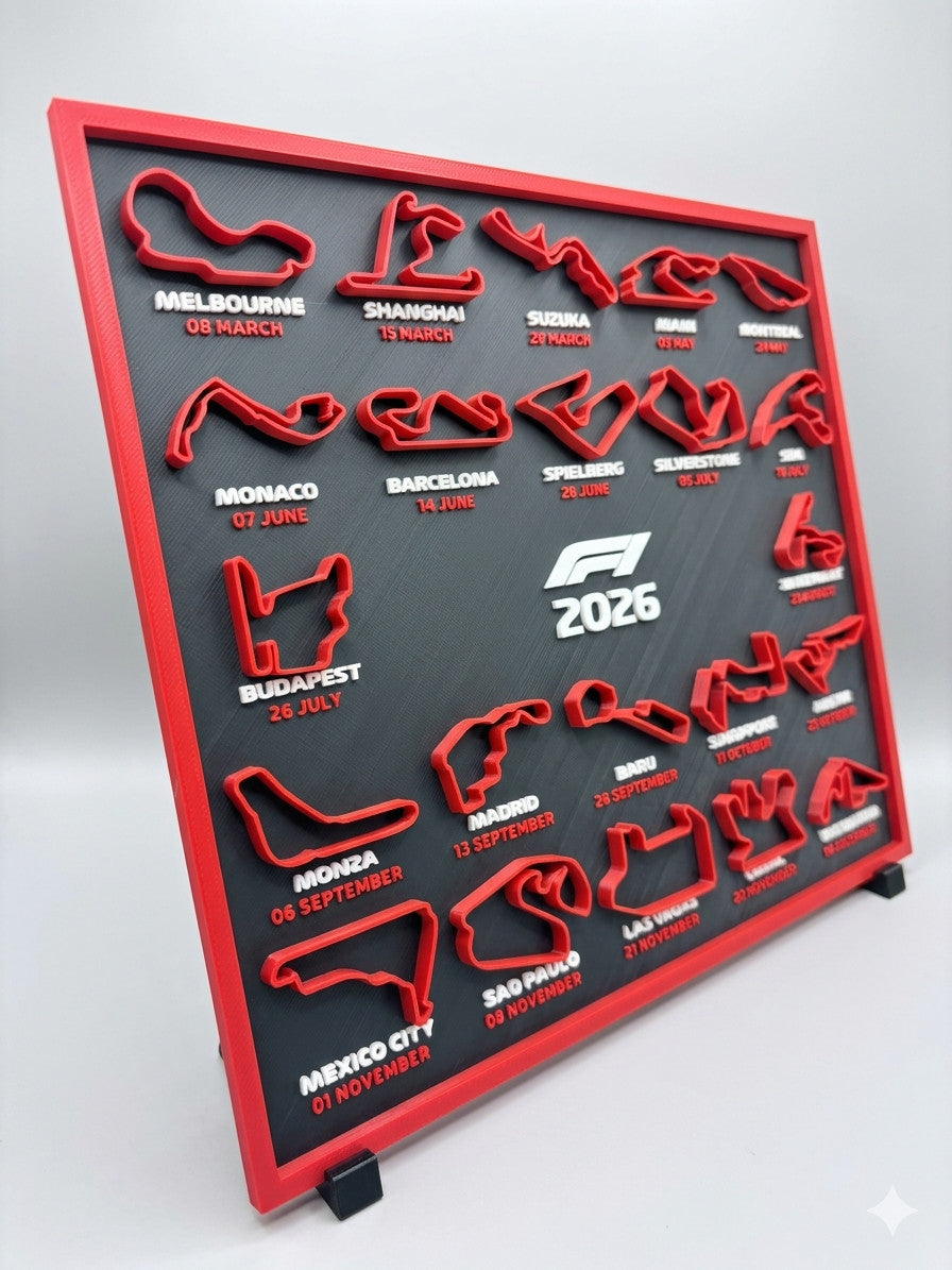 Formula 1 F1 2026 Calendar Desk Display Tracks with Stand