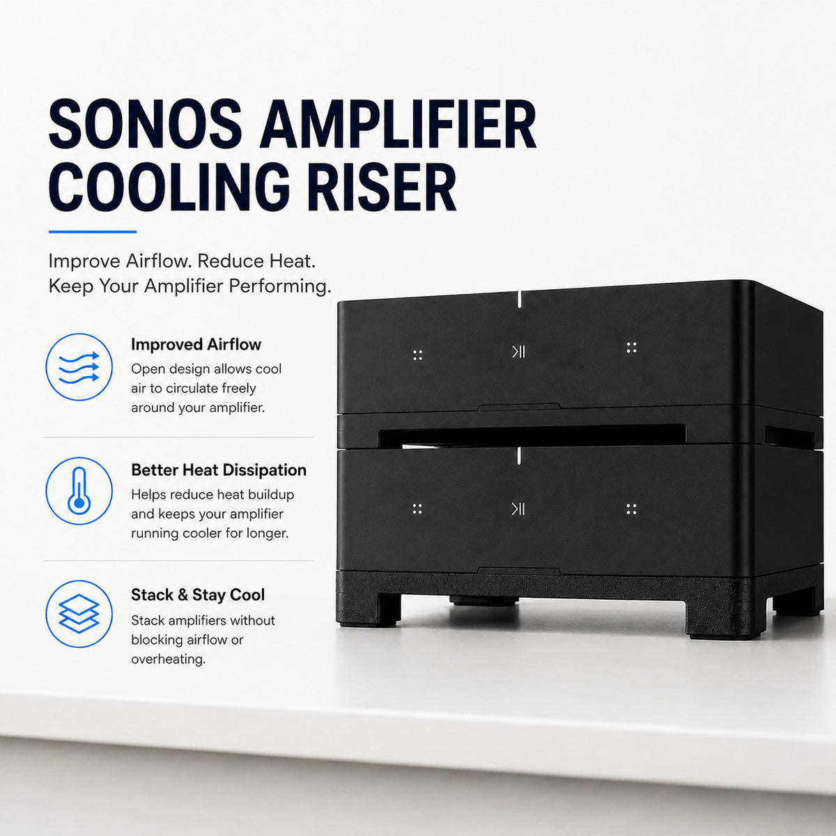 Stackable Riser Stand for Sonos Amp | Airflow Cooling Spacer | Heat Lowering
