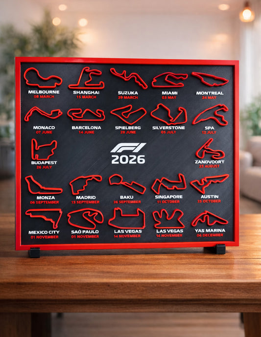 Formula 1 F1 2026 Calendar Desk Display Tracks with Stand