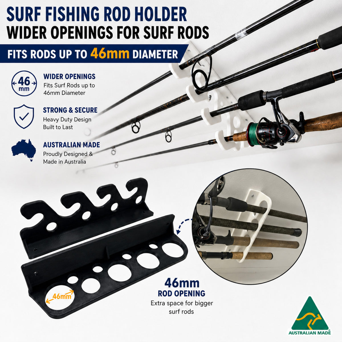 Surf Fishing Rod Holder for home - Wall / Ceiling Storage Rack Carrier 46mm diameter