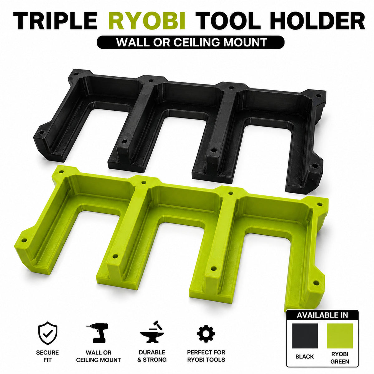 Ryobi 18V ONE+ TRIPLE Tool Holder Wall Mount Bracket for Cordless Power Tools